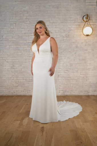 Stella York Style #7774-SY-F23 #3 (PI-PL) Pure Ivory Gown w Porcelain Tulle Plunge thumbnail